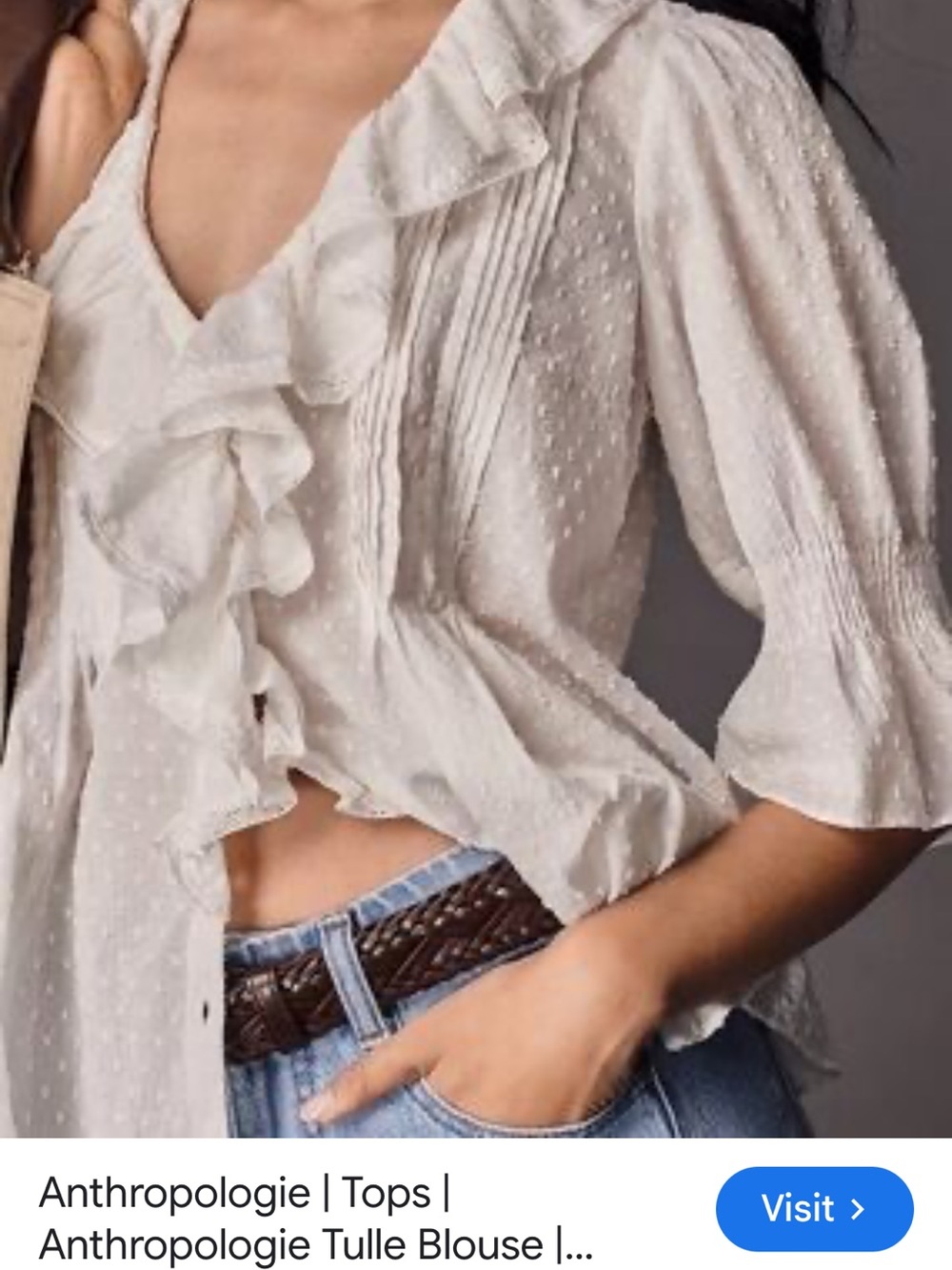 Anthropologie Cream Ruffle Dot-Tulle Blouse